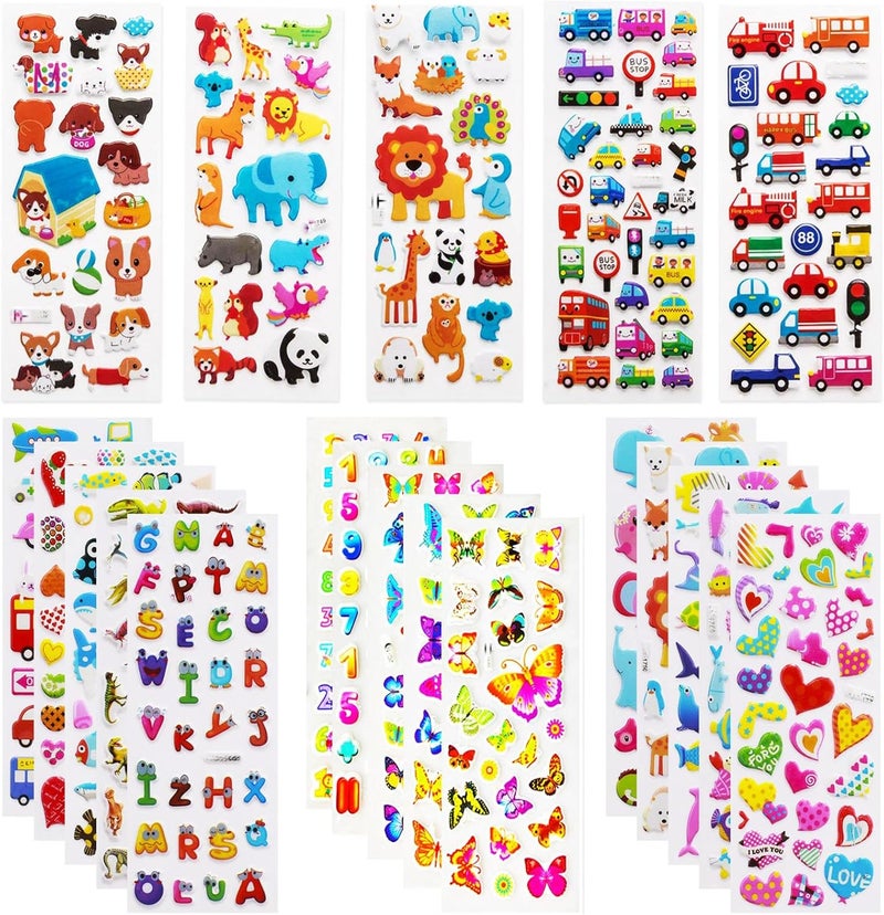 Oonkaf 3D Stickers for Kids & Toddlers Puffy Stickers 12pcs, Variety Pack for Scrapbooking Bullet Journal Including Animal, Numbers, Fruits, Fish, Dinosaurs, Cars and More(Style Random) - Image 1