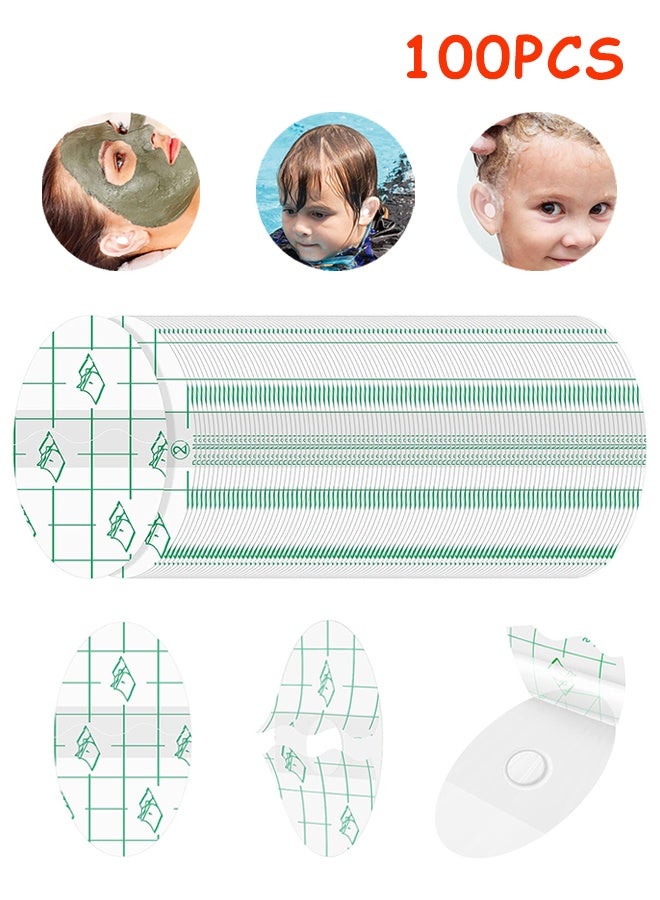 MXN 100 Pieces Transparent Baby Ear Stickers for Shower - Waterproof Newborn Sticker Disposable Patches Baby Shower Cap Ear Protection for Kid Showering Surfing Snorkeling Other Water Sport - Image 1