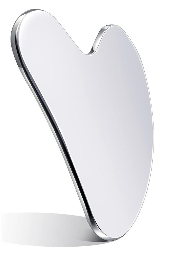 BUPY Stainless Steel Gua Sha Facial Tools Guasha for Face Metal Gua Sha Tighten Skin Massage Guasha Beauty Tool for Body Eyes Neck Massager with Travel Pouch Skin Care Gifts (Silver)  - Image 1