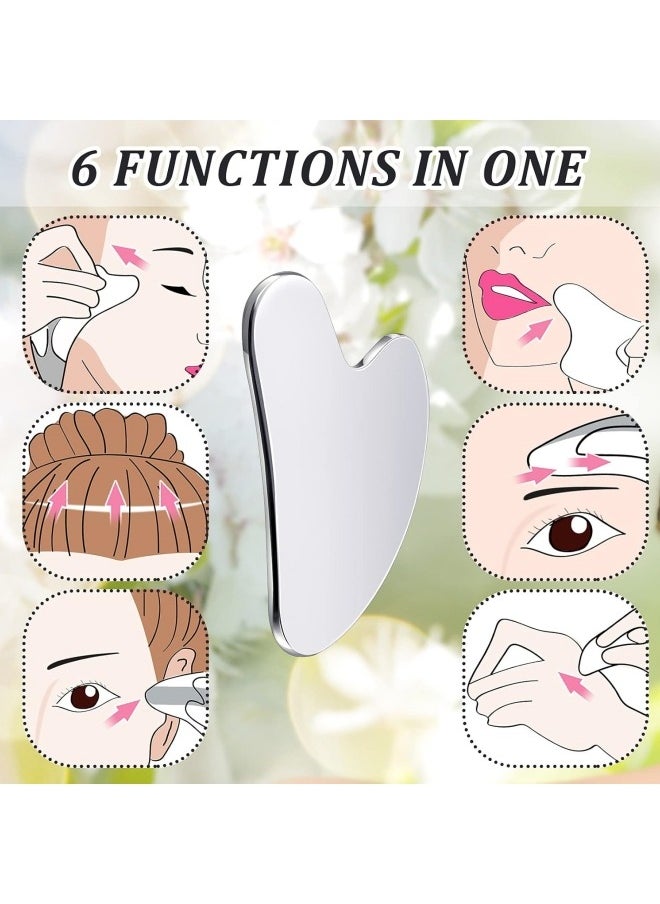 BUPY Stainless Steel Gua Sha Facial Tools Guasha for Face Metal Gua Sha Tighten Skin Massage Guasha Beauty Tool for Body Eyes Neck Massager with Travel Pouch Skin Care Gifts (Silver)  - Image 3