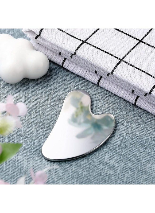 BUPY Stainless Steel Gua Sha Facial Tools Guasha for Face Metal Gua Sha Tighten Skin Massage Guasha Beauty Tool for Body Eyes Neck Massager with Travel Pouch Skin Care Gifts (Silver)  - Image 4