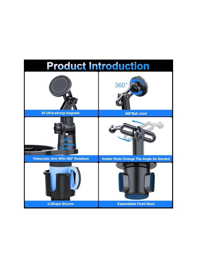 S-TOP Magnetic Car Cup Holder with Expandable Adjustable Base - Universal Drink Holder & Phone Stand for All Smartphones and Most Bottles, Stable, Hands-Free Car Mount for Easy Access - Image 2