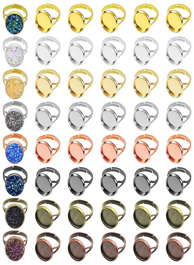 Oubaka 64pcs Blank Rings 12mm Adjustable Blank Rings Adjustable Flat Ring Metal Round Finger Ring Trays Round Pad Ring Trays Adjustable Ring Blanks Bezel Trays for Rings Making DIY Crafts(8 Colors) - Image 1