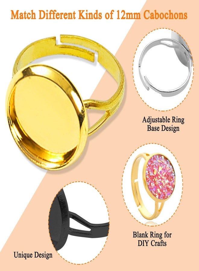 Oubaka 64pcs Blank Rings 12mm Adjustable Blank Rings Adjustable Flat Ring Metal Round Finger Ring Trays Round Pad Ring Trays Adjustable Ring Blanks Bezel Trays for Rings Making DIY Crafts(8 Colors) - Image 3