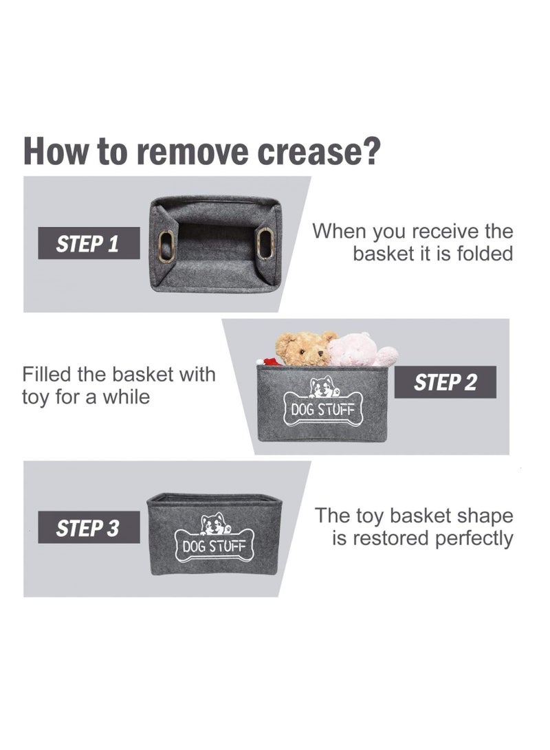سلة تخزين ألعاب الحيوانات الأليفة، منظم من اللباد بمقابض معدنية، تصميم قابل للطي لسهولة التخزين، مثالي لتنظيم ألعاب الكلاب وملحقاتها، سلة غرفة المعيشة المتينة والمقاومة للأوساخ - Image 5
