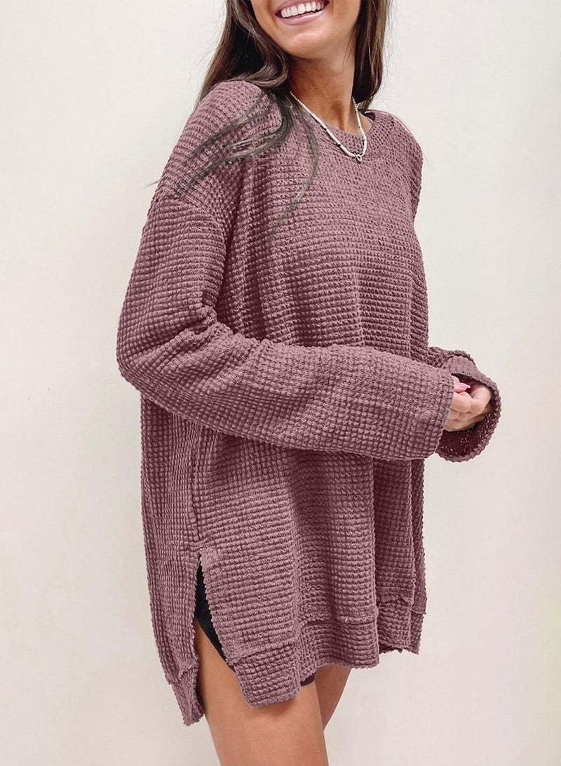 Shein SHEWIN Sweatshirt For Women Casual Crew Neck Womens Long Sleeve Tops Oversized Sweaters for Women Lightweight Fall Clothes 2025,(US 16-18) XL,Chicory Coffee - Image 3