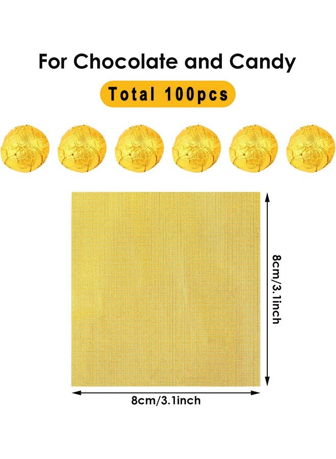HS أغلفة حلوى رقائق معدنية، 100 قطعة 3 × 3 بوصات أغلفة حلوى رقائق الألومنيوم الذهبية، قوالب شوكولاتة مربعة، أغلفة رقائق قصدير السكر لتغليف حلوى الشوكولاتة بنفسك بواسطة حفل زفاف وأعياد الميلاد - Image 2