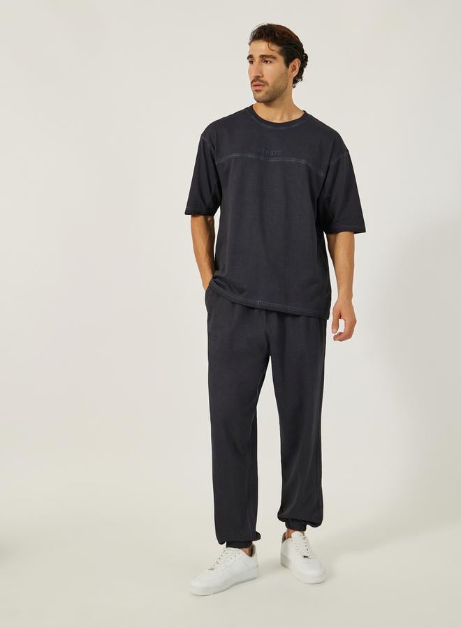 Styli Acid Wash Round Neck T-Shirt and Oversize Joggers Co-Ords  - Image 1