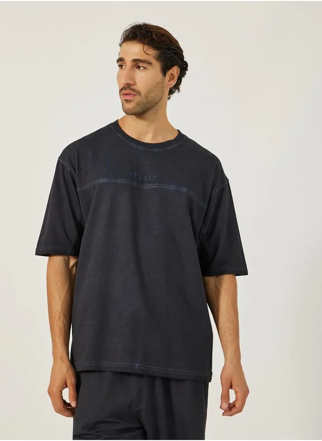 Styli Acid Wash Round Neck T-Shirt and Oversize Joggers Co-Ords