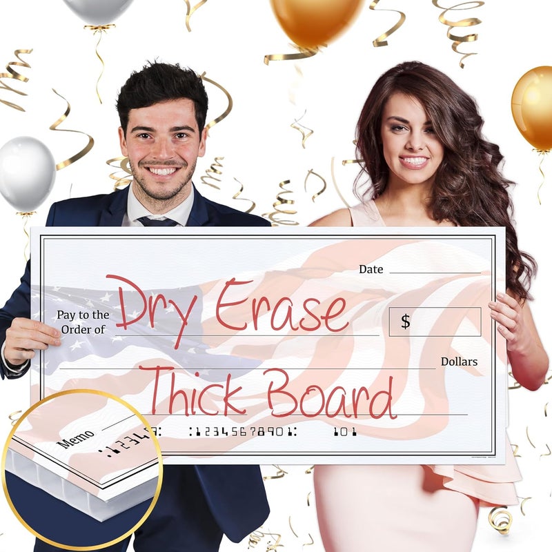 Pixelverse Design Giant Dry Erase Check - 16" x 32", Reusable Big Oversized Blank Check for Presentation - Great Photo-Op for Fundraisers, Charity & Donation Events - Image 1