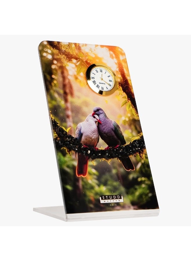 Studd Muffyn | Pair of Pigeons Crystal Table Clock with Black Tourmaline | Feng Shui & Vastu Desk Clock for Home & Office | Handcrafted Decorative Showpiece | Gift for Housewarming - Image 1