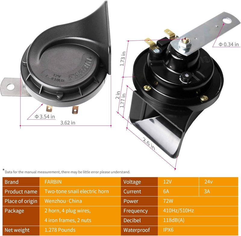 FARBIN 4pcs Loud Train Horn for Truck Car, Super Loud Car Horns 12v Waterproof Auto Horns, Electric 12V High and Low Tone Horn Raging Sound (Two pairs of horn, 12v) - Image 5