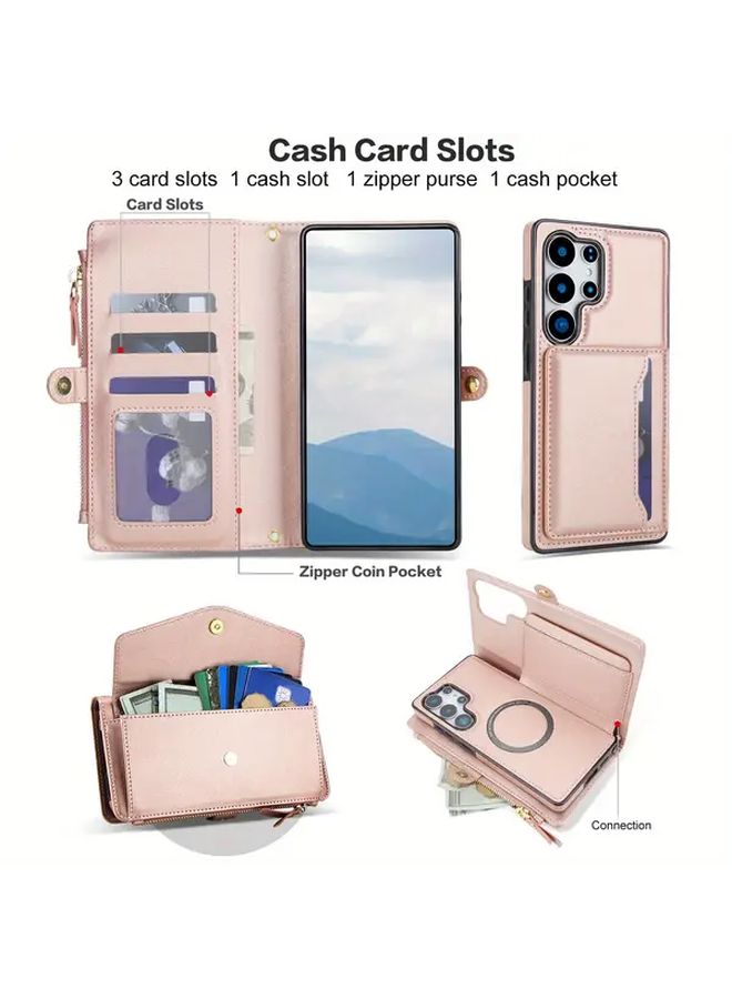 Rose Golden Wallet Case with Kickstand for Samsung Galaxy S24 - Image 4