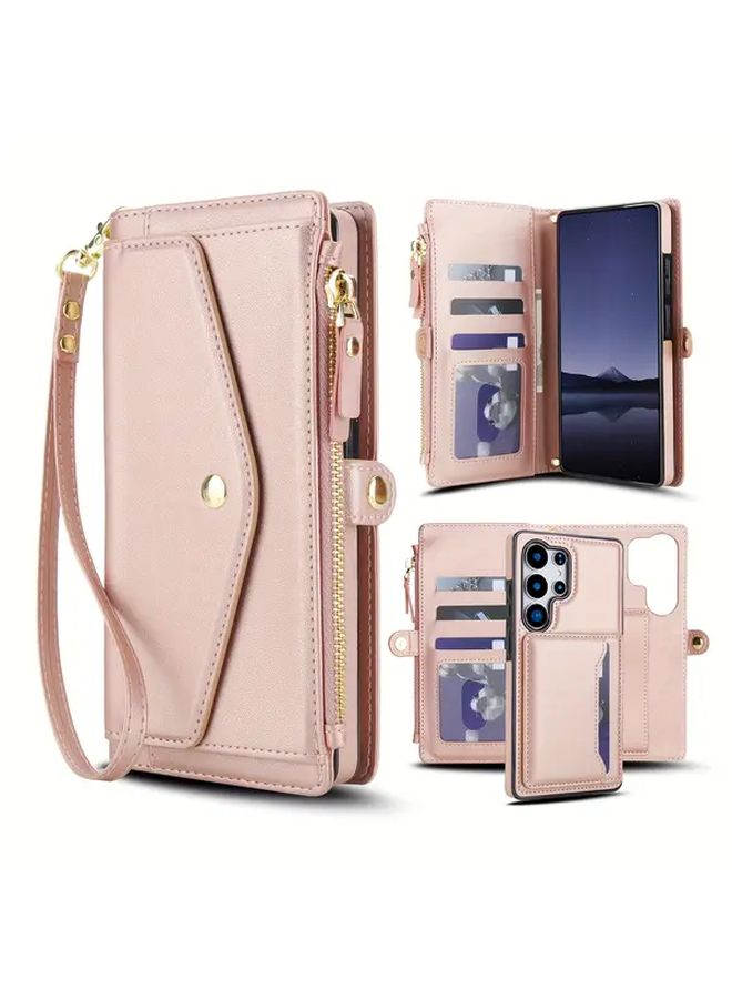 Rose Golden Wallet Case with Kickstand for Samsung Galaxy S24 - Image 1
