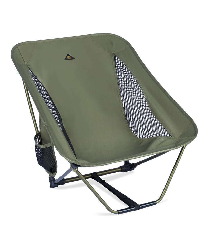 iClimb Low Ultralight Compact Camping Folding Chair with Side Pocket and Carry Bag (Green) - Image 1