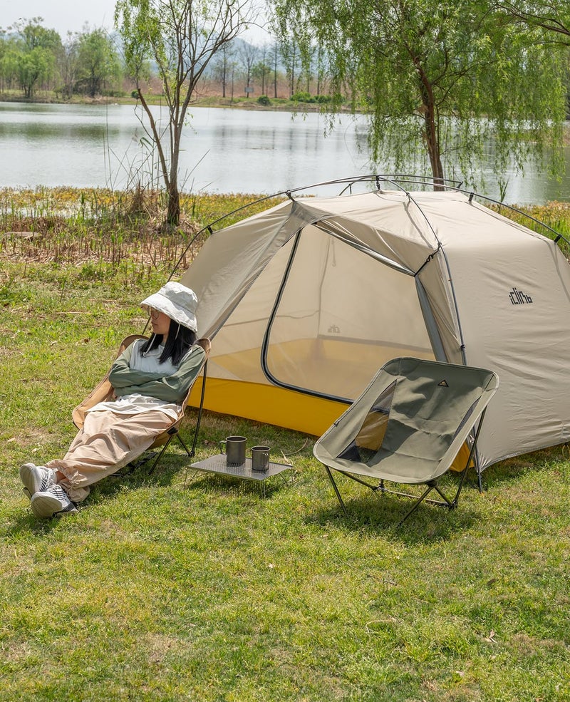iClimb Low Ultralight Compact Camping Folding Chair with Side Pocket and Carry Bag (Green) - Image 2