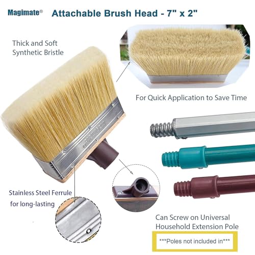Magimate Deck Brush Stain Applicator by Magimate - Thick Soft Large Paint Brush Head with Threads for Extension to Apply Stain and Sealers on Wood Deck Floor Fence Walls - 7 Inch Wide - Image 3