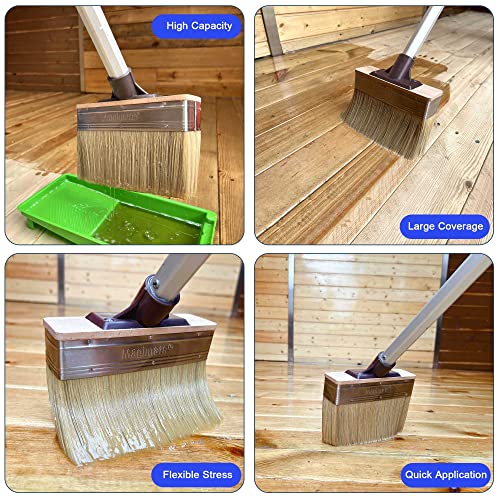 Magimate Deck Brush Stain Applicator by Magimate - Thick Soft Large Paint Brush Head with Threads for Extension to Apply Stain and Sealers on Wood Deck Floor Fence Walls - 7 Inch Wide - Image 4