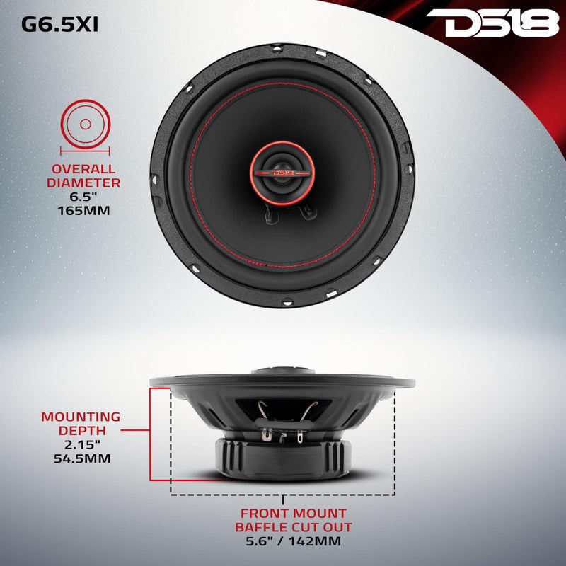 DS18 G6.5Xi GEN-X 6.5" 2-Way Coaxial Speakers 150 Watts Max Power 50 Watts RMS 4-Ohm - Mylar Dome Tweeters with Neodymium Magnet - Grill Included - Great for Car Stereo Sound System - 2 Speakers - Image 4