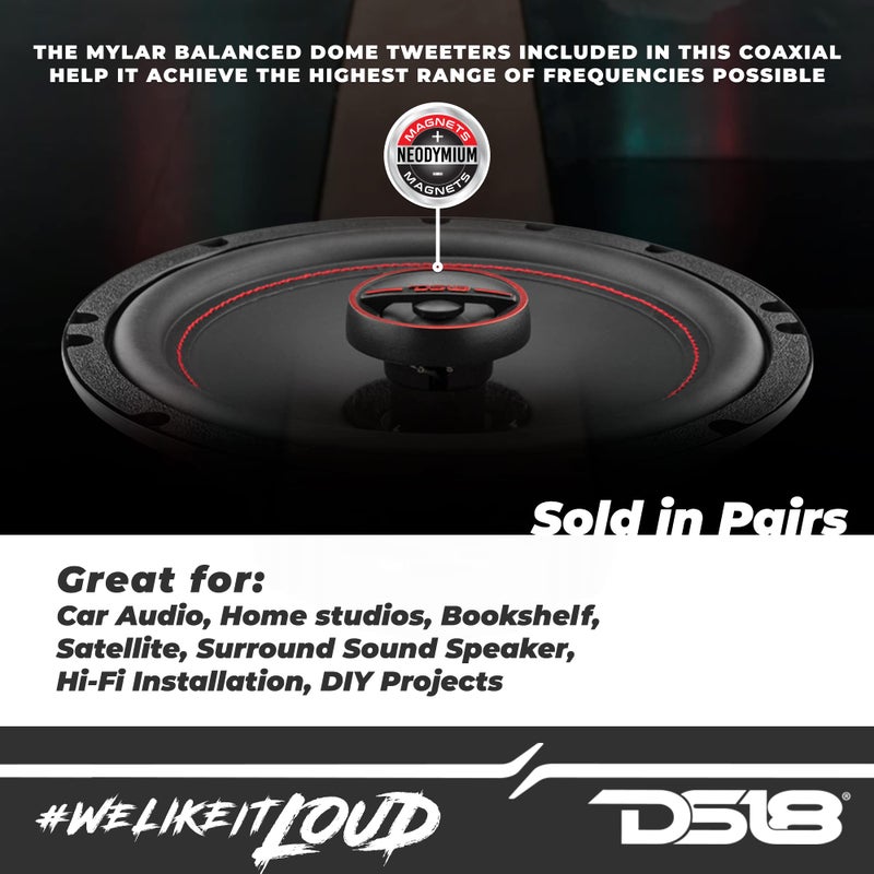 DS18 G6.5Xi GEN-X 6.5" 2-Way Coaxial Speakers 150 Watts Max Power 50 Watts RMS 4-Ohm - Mylar Dome Tweeters with Neodymium Magnet - Grill Included - Great for Car Stereo Sound System - 2 Speakers - Image 3