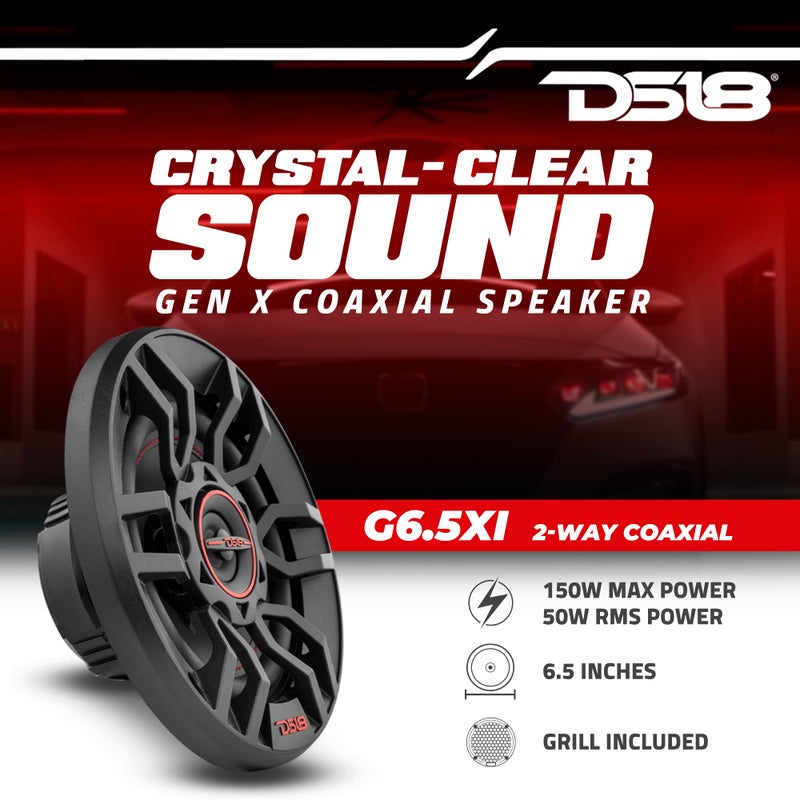 DS18 G6.5Xi GEN-X 6.5" 2-Way Coaxial Speakers 150 Watts Max Power 50 Watts RMS 4-Ohm - Mylar Dome Tweeters with Neodymium Magnet - Grill Included - Great for Car Stereo Sound System - 2 Speakers - Image 2