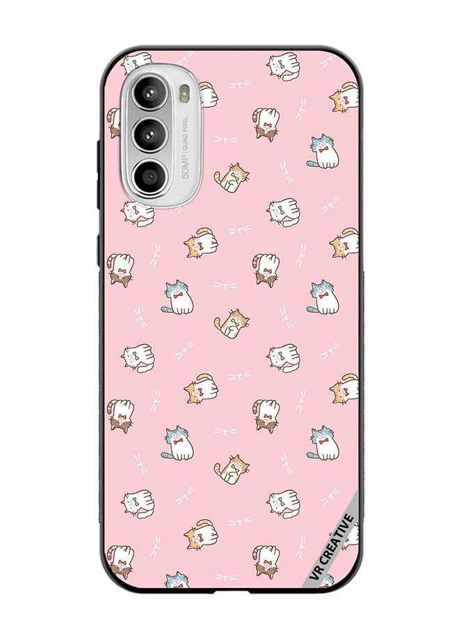 VR CREATIVE Protective Case Cover For Motorola Moto G82 Cartoon Cat Design On Pink Design Multicolour - Image 1