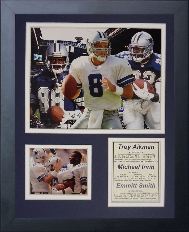 Dallas Cowboys Legends Aikman Irvin and Smith Collectible Framed Photo Collage Wall Art Decor Legends Never Die 11x14Inch 11569U