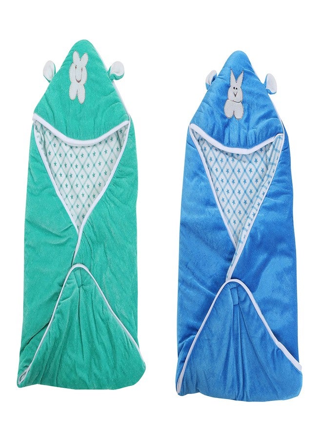First Trend Checkered Crib Baby Blanket (Polyester,Green and Blue) - Image 1