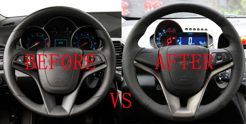 Eiseng DIY Car Stitch Steering Wheel Covers for Chevrolet Chevy Cruze 2011 2012 2013 2014 2015 Interior Accessories 15 inches Sew Black Genuine Leather - Image 2