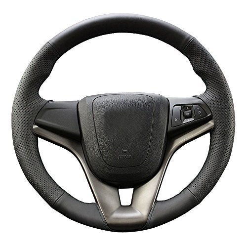 Eiseng DIY Car Stitch Steering Wheel Covers for Chevrolet Chevy Cruze 2011 2012 2013 2014 2015 Interior Accessories 15 inches Sew Black Genuine Leather - Image 1