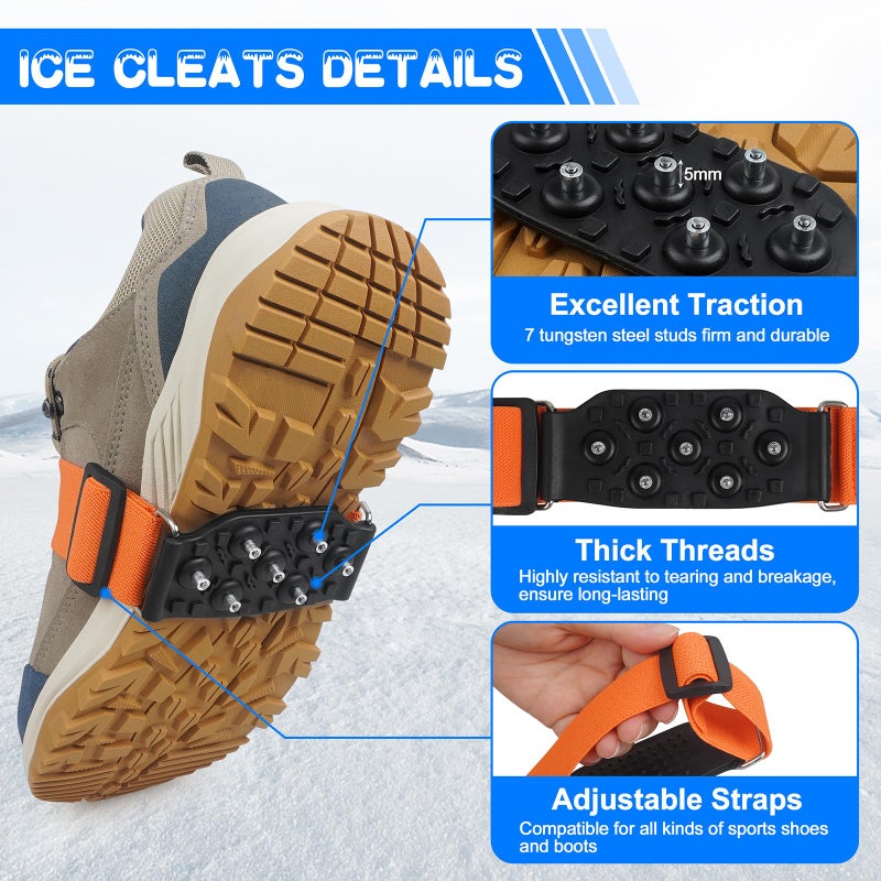 JSHANMEI Ice Cleats Mid-Sole Snow Traction Cleats for Walking on Snow and Ice Anti-Slip Crampons with Adjustable Straps 7 Tungsten Studs Rotatable Non-Slip Crampons for Men Women Indoor/Outdoor(M- 2 Pairs) - Image 2