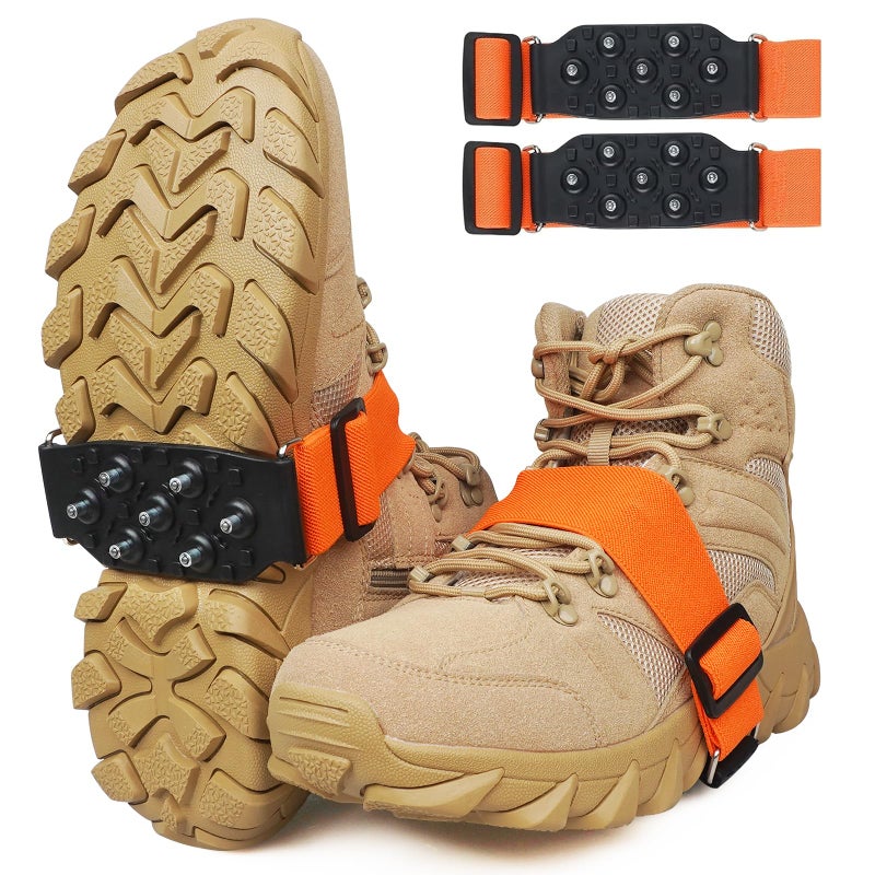 JSHANMEI Ice Cleats Mid-Sole Snow Traction Cleats for Walking on Snow and Ice Anti-Slip Crampons with Adjustable Straps 7 Tungsten Studs Rotatable Non-Slip Crampons for Men Women Indoor/Outdoor(M- 2 Pairs) - Image 1