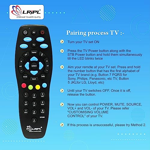 LRIPL Remote for Tata Sky Set Top Box | Compatible with Original Tata Play Remote Control | Works with Tata Sky/Tata Play SD & HD DTH Box and Supports TV Functions - Image 3