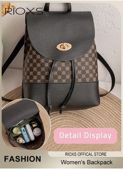 Women's Fashion Classic Pattern Purse Leather Backpack Casual Ladies Shoulder Bag Potable Lightweight Waterproof Travel Backpack School Bag for Girls