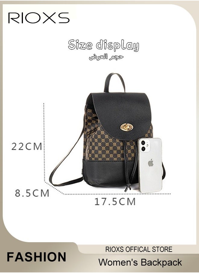 RIOXS - Women's Fashion Classic Pattern Purse Leather Backpack Casual Ladies Shoulder Bag Potable Lightweight Waterproof Travel Backpack School Bag for Girls - Image 1