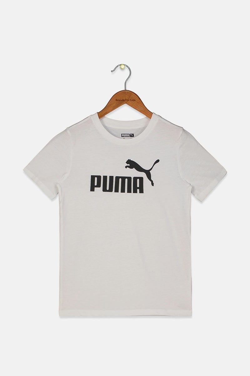 PUMA Kid Boys Short Sleeves Brand Logo Sports T-shirt, White - Image 1