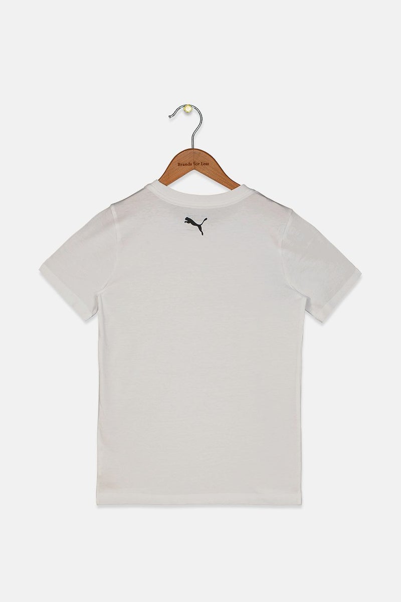 PUMA Kid Boys Short Sleeves Brand Logo Sports T-shirt, White - Image 2