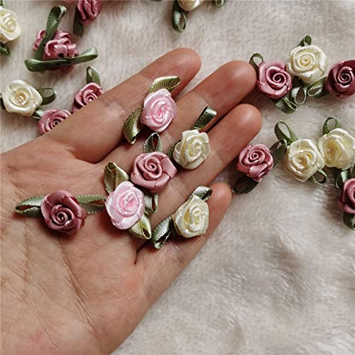 SHBBON 100pcs 15mm Multicoloured Mini Rose Flowers Satin Ribbon Bows Appliques DIY Sewing Craft Accessories Wedding Bride Gift Decoration - Image 3