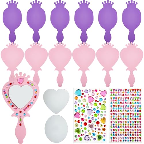 Liliful 12 Pack Princess Foam Mirror Kits Decorate Your Own Princess Mirrors Party Supplies Kids Unbreakable Toy Crafts for Girls Party Favors Birthday DIY Decorations CutePinkPurple - Image 1