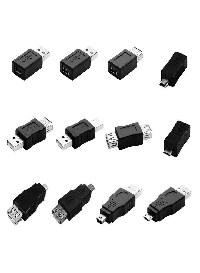 Flylin Multiple USB 2.0 Adapters, USB OTG Adapter Kit 12Pcs Micro/Mini Male Female Sockets Converters Connectors Support Data Transmission and Charging for Computer Tablet PC Mobile Phone - Image 1