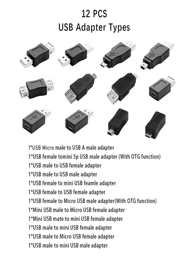 Flylin Multiple USB 2.0 Adapters, USB OTG Adapter Kit 12Pcs Micro/Mini Male Female Sockets Converters Connectors Support Data Transmission and Charging for Computer Tablet PC Mobile Phone - Image 2
