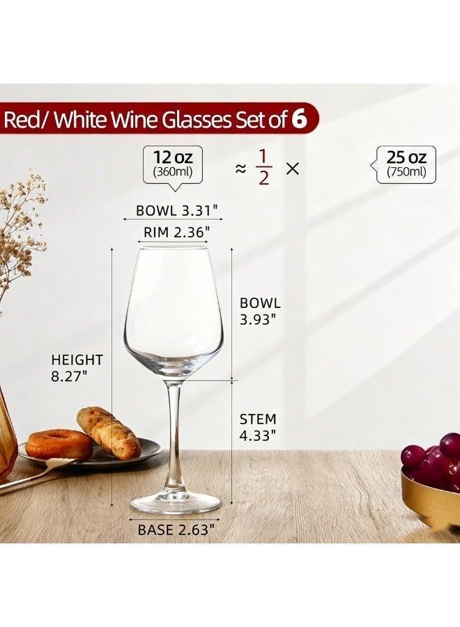 Wine Glasses Set of 6, 12oz Clear Red/White Wine Glasses, Long Stem Wine Glasses for Party, Wedding and Home - Image 4