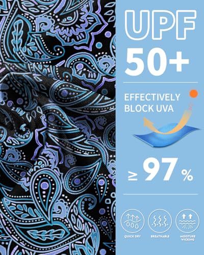 WOWENY Women Rash Guard Long Sleeve Swim Shirts UPF 50 Sun Protection Swimsuit Top Bathing Suit No Bottom(A-Black | Blue Retro Print, Large) - Image 5