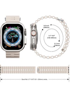 Color Fans Soft Silicone Ocean Sports Strap Compatible Apple Watch Ultra 49mm 45mm 44mm 42mm for Men Women, Adjustible Watch Band for Apple Watch Ultra/SE/Series 9/8/7/6/5/4/3/2/1 - Starlight  - Image 5