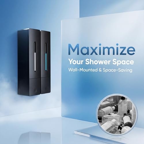 chufa 2-Pack Shampoo & Conditioner Dispenser, Wall-Mounted Shower Soap Dispenser, 800 ML (2×400 ML) Capacity, No-Drill Adhesive or Screws, Refillable Clear-Window Bottles for Bathroom & Hotel - Image 2
