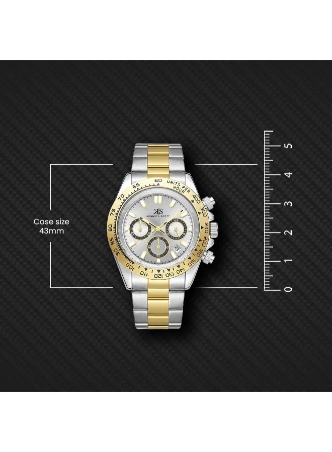 Kenneth Scott Silver Kenneth Scott Men LD53 Movement Watch, Multi Function Display and Stainless Steel Strap - K23123-TBTW, Gold/Silver for Men | Best Price UAE