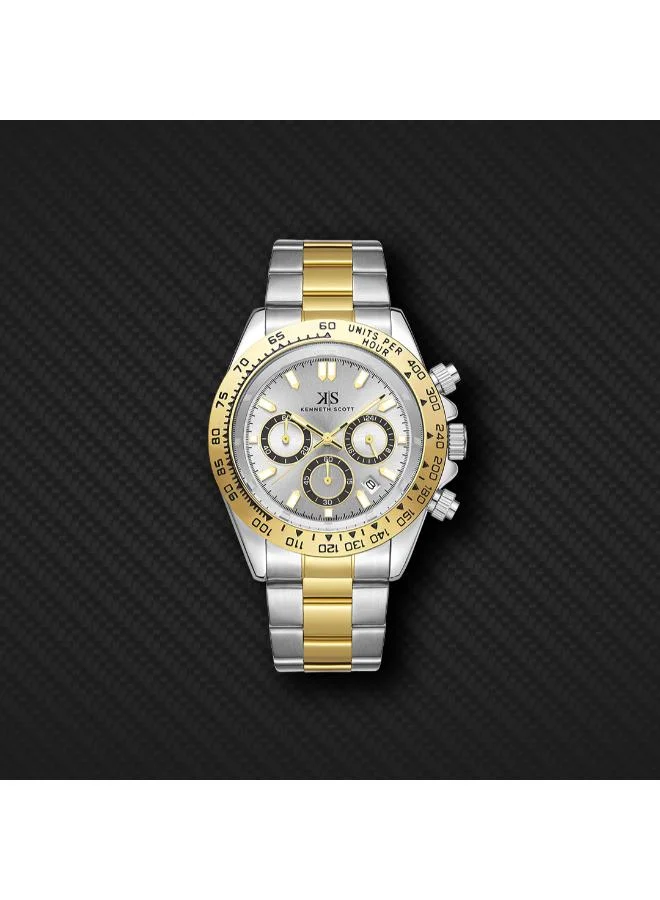 Kenneth Scott Silver Kenneth Scott Men LD53 Movement Watch, Multi Function Display and Stainless Steel Strap - K23123-TBTW, Gold/Silver for Men | Best Price UAE