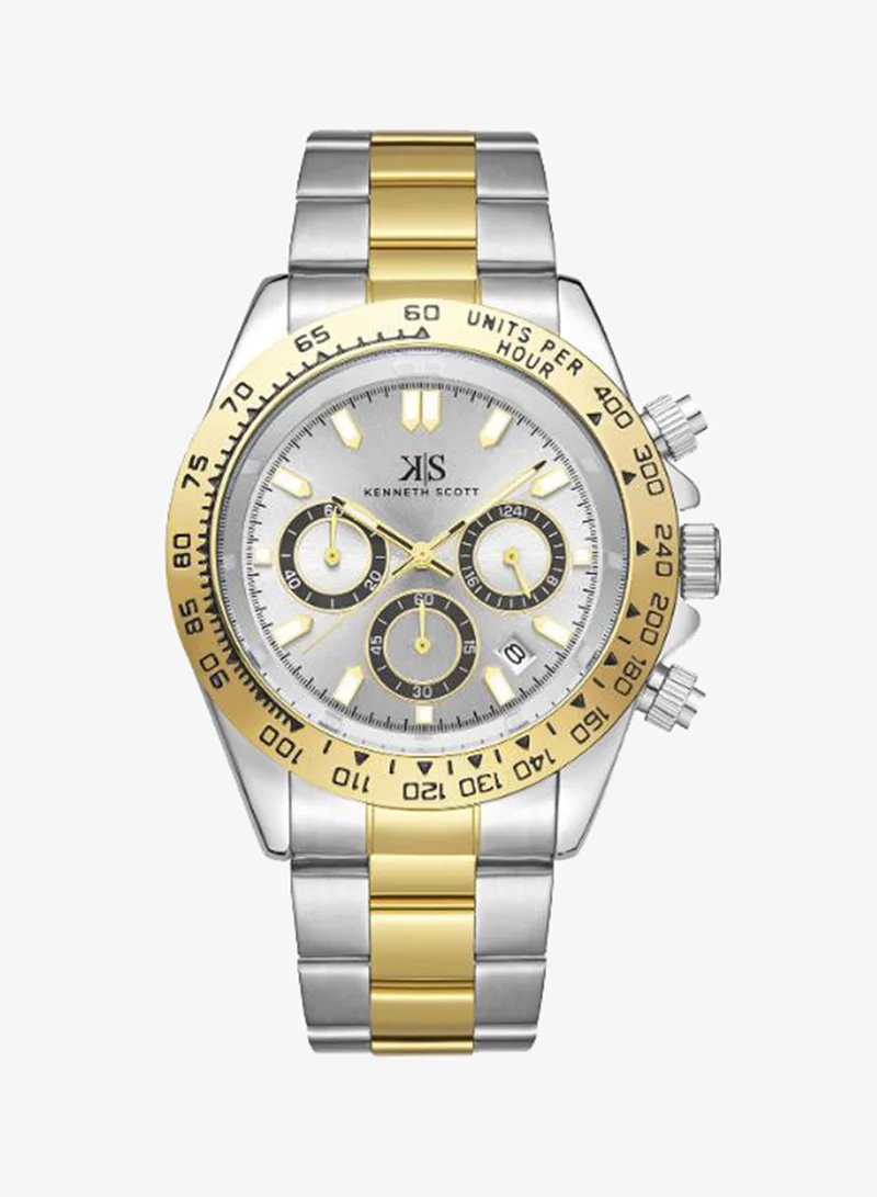 Kenneth Scott Kenneth Scott Men LD53 Movement Watch, Multi Function Display and Stainless Steel Strap - K23123-TBTW, Gold/Silver