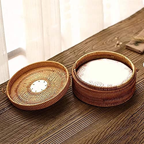 KODENG Handmade Natural Rattan Box Round Baskets Tea Cake Dessert Cookie Storage Woven Boxes Kitchen Container Bread Basket With Lid - Image 3