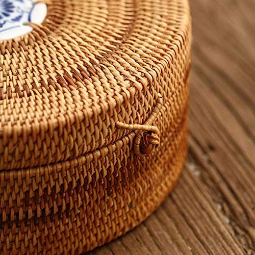 KODENG Handmade Natural Rattan Box Round Baskets Tea Cake Dessert Cookie Storage Woven Boxes Kitchen Container Bread Basket With Lid - Image 5